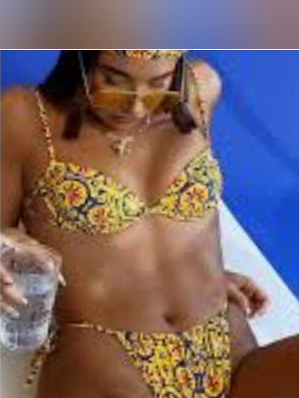 Weworewhat Saffron Gold tile Print Cut Out Bralette Xs + Tarzan Bottoms S